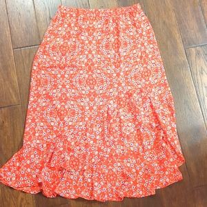 Red Floral Asymmetrical Skirt